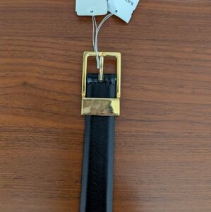 Lejon Italian Calfskin Black Belt Womens Medium Made In USA Gold Buckle